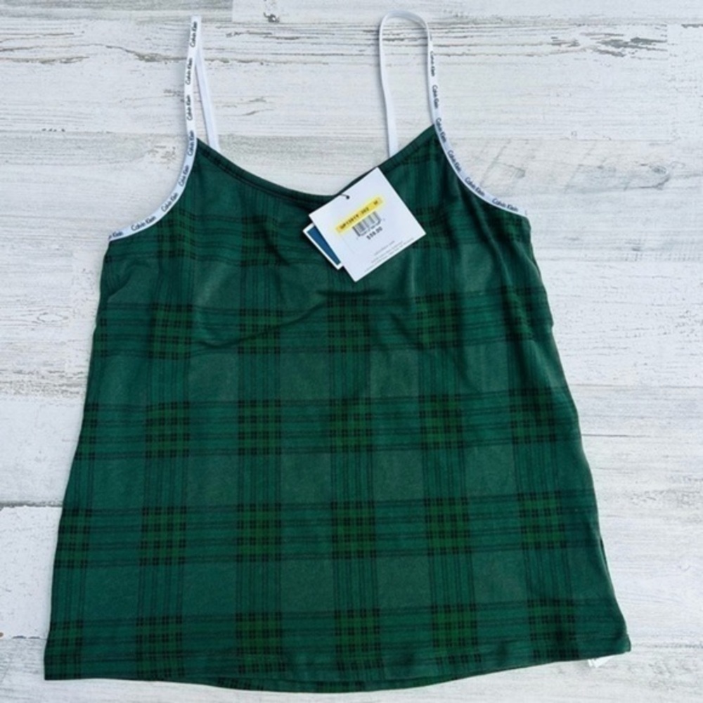 New! Calvin‎ Klein CK Plaid Top Size Medium Green Plaid